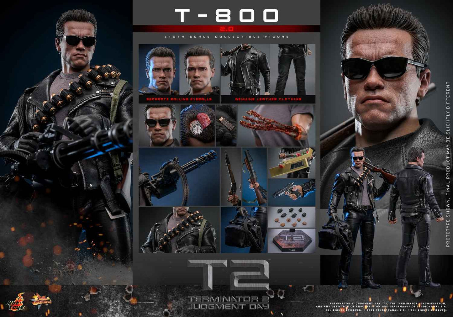 Terminator Hot Toys Terminator 2: Judgment Day T-800 2.0 MMS795 1/6 Licensed Action Figure