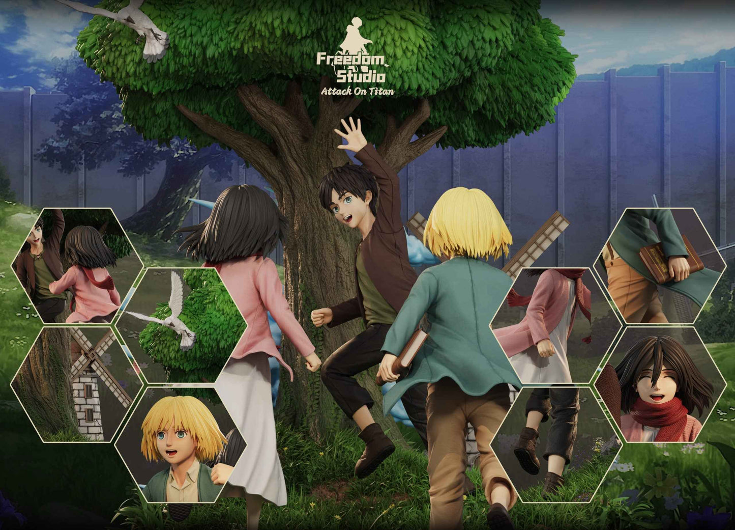 Attack on Titan ~ Freedom Studio ~ The Childhood Trio: Eren, Mikasa & Armin ~ Resin Statue - Santoryu Resins Collectors