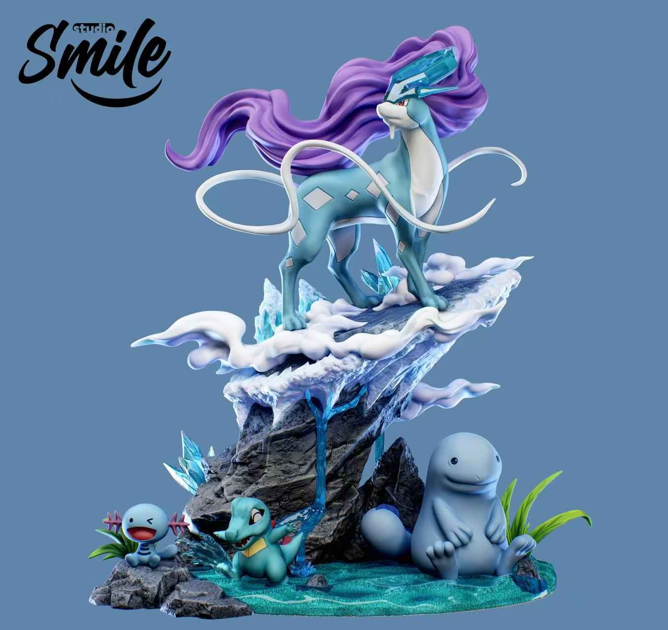 Pokémon ~ Smile Studio ~ Suicune & Totodile & Wooper & Quagsire "Ecology GK serie" ~ Resin Statue - Santoryu Resins Collectors