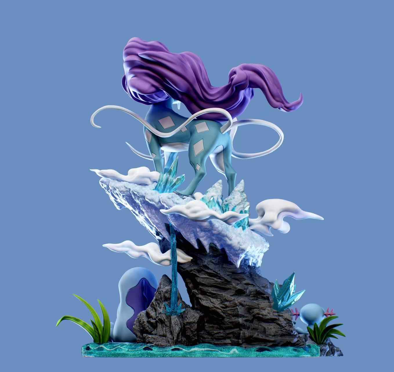 Pokémon ~ Smile Studio ~ Suicune & Totodile & Wooper & Quagsire "Ecology GK serie" ~ Resin Statue - Santoryu Resins Collectors