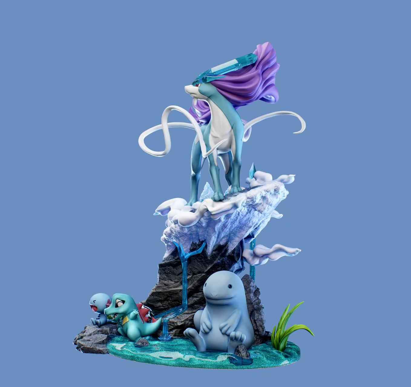 Pokémon ~ Smile Studio ~ Suicune & Totodile & Wooper & Quagsire "Ecology GK serie" ~ Resin Statue - Santoryu Resins Collectors