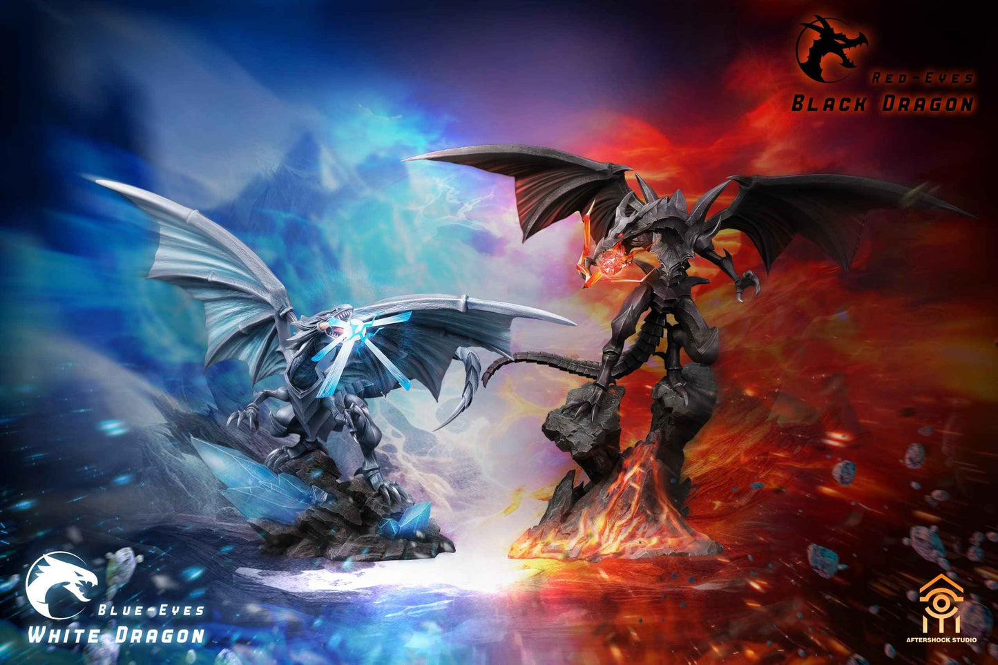 Yu-Gi-Oh! ~ Aftershock Studio ~ Blue-Eyes White Dragon & Red-Eyes Black Dragon ~ Resin Statue - Santoryu Resins Collectors