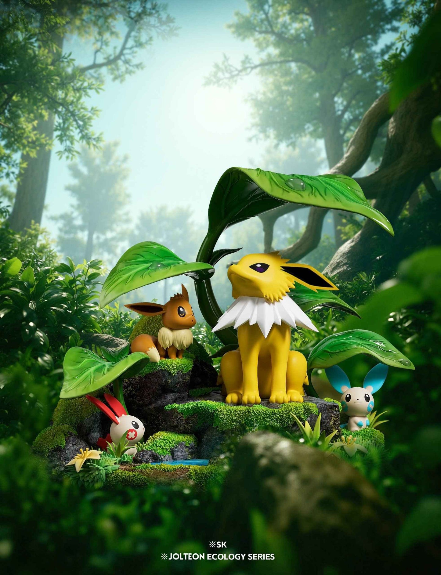 Pokémon ~ SK Studio ~ Jolteon x Eevee x Minun x Plusle ~ Resin Statue - Santoryu Resins Collectors