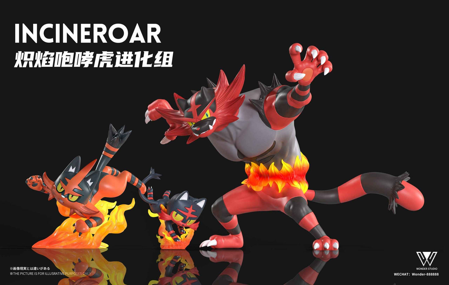Pokémon ~ Wonder Studio ~ Incineroar Evolution Group ~ Resin Statue - Santoryu Resins Collectors