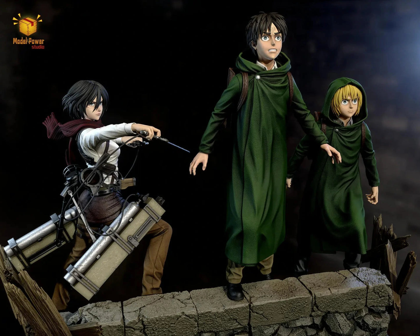 Attack on Titan Model Power Studio Trio Mikasa Ackerman & Eren Jaeger & Armin Arlert Resin Statue