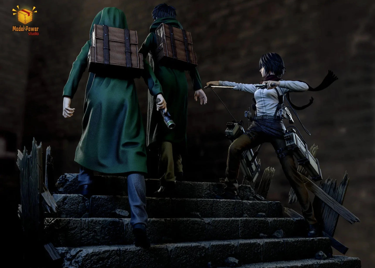 Attack on Titan Model Power Studio Trio Mikasa Ackerman & Eren Jaeger & Armin Arlert Resin Statue