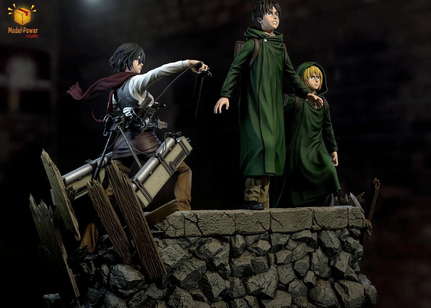 Attack on Titan Model Power Studio Trio Mikasa Ackerman & Eren Jaeger & Armin Arlert Resin Statue