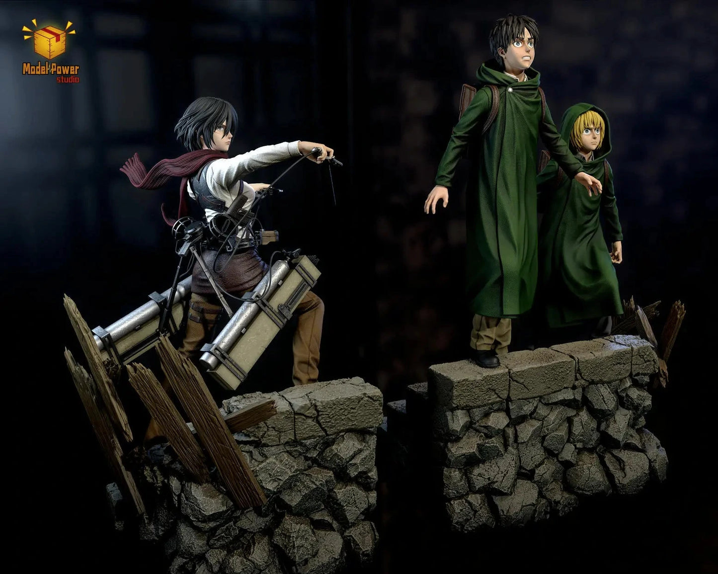 Attack on Titan Model Power Studio Trio Mikasa Ackerman & Eren Jaeger & Armin Arlert Resin Statue