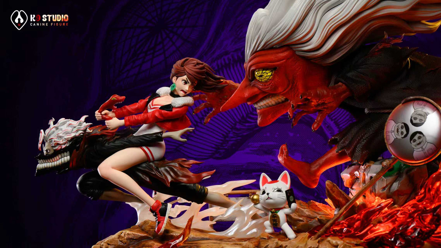 Dandadan K9 Studio Okarun & Momo Ayase Turbo Granny Chasing Resin Statue