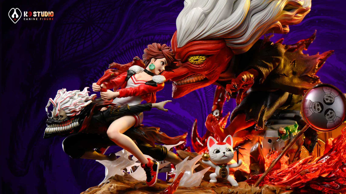 Dandadan K9 Studio Okarun & Momo Ayase Turbo Granny Chasing Resin Statue
