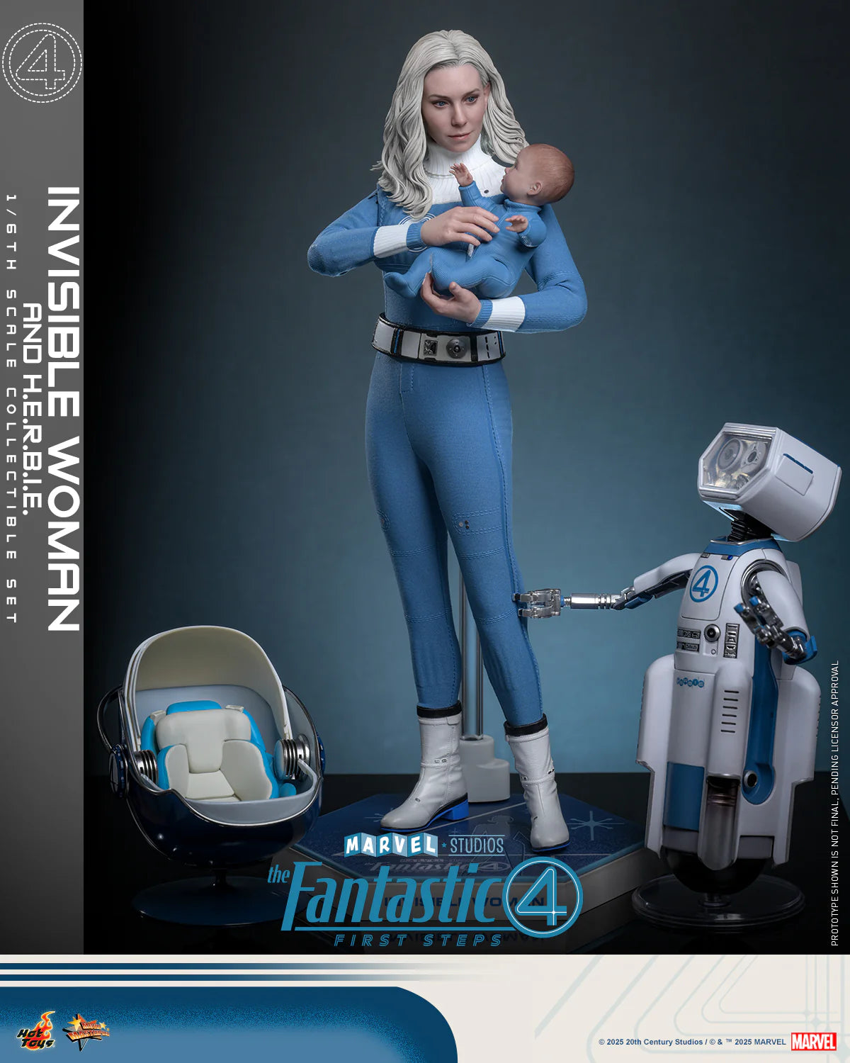 Marvel Hot Toys The Fantastic Four: First Steps Invisible Woman & H.E.R.B.I.E Set MMS824 Licensed Action Figure
