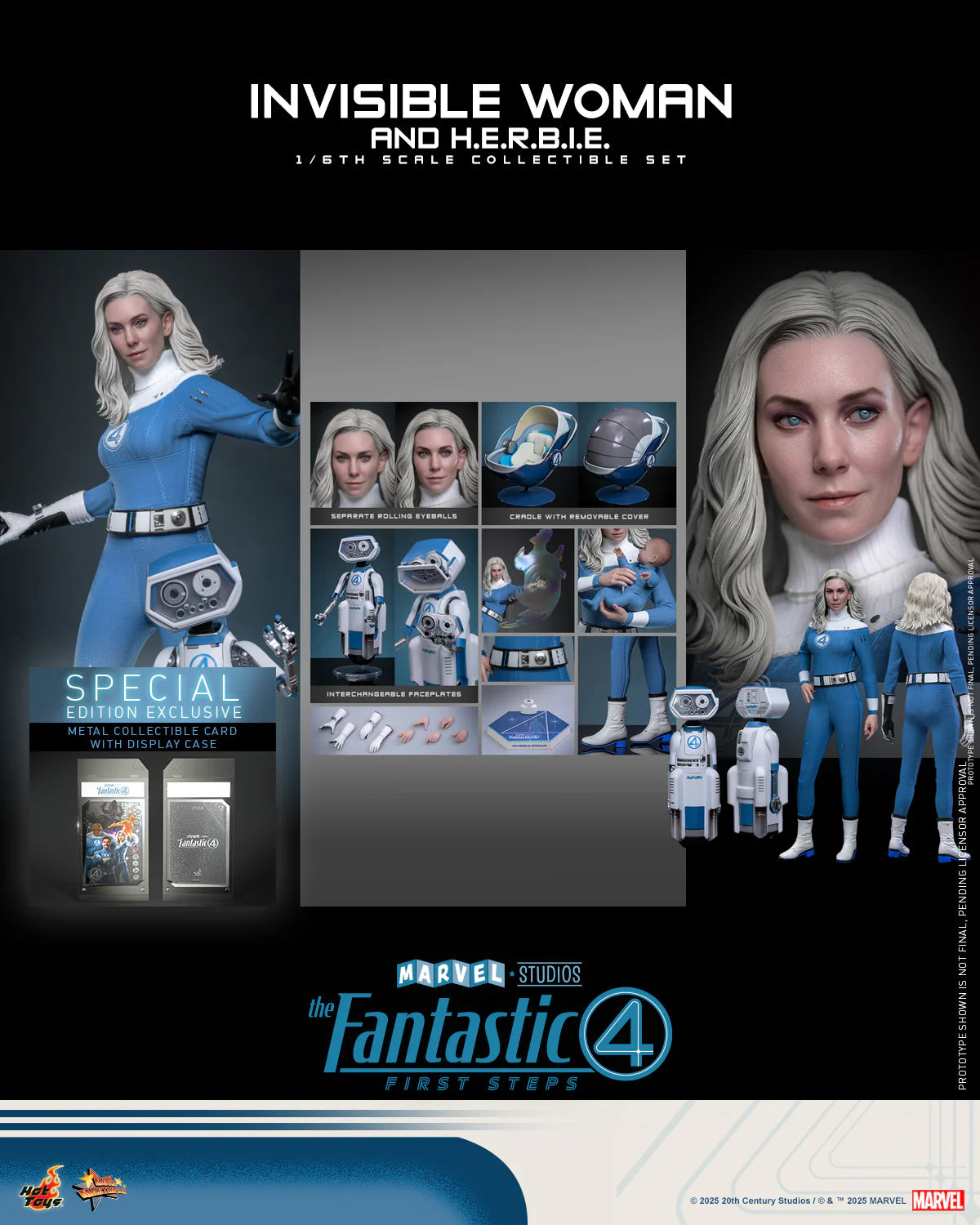 Marvel Hot Toys The Fantastic Four: First Steps Invisible Woman & H.E.R.B.I.E Set MMS824 Licensed Action Figure