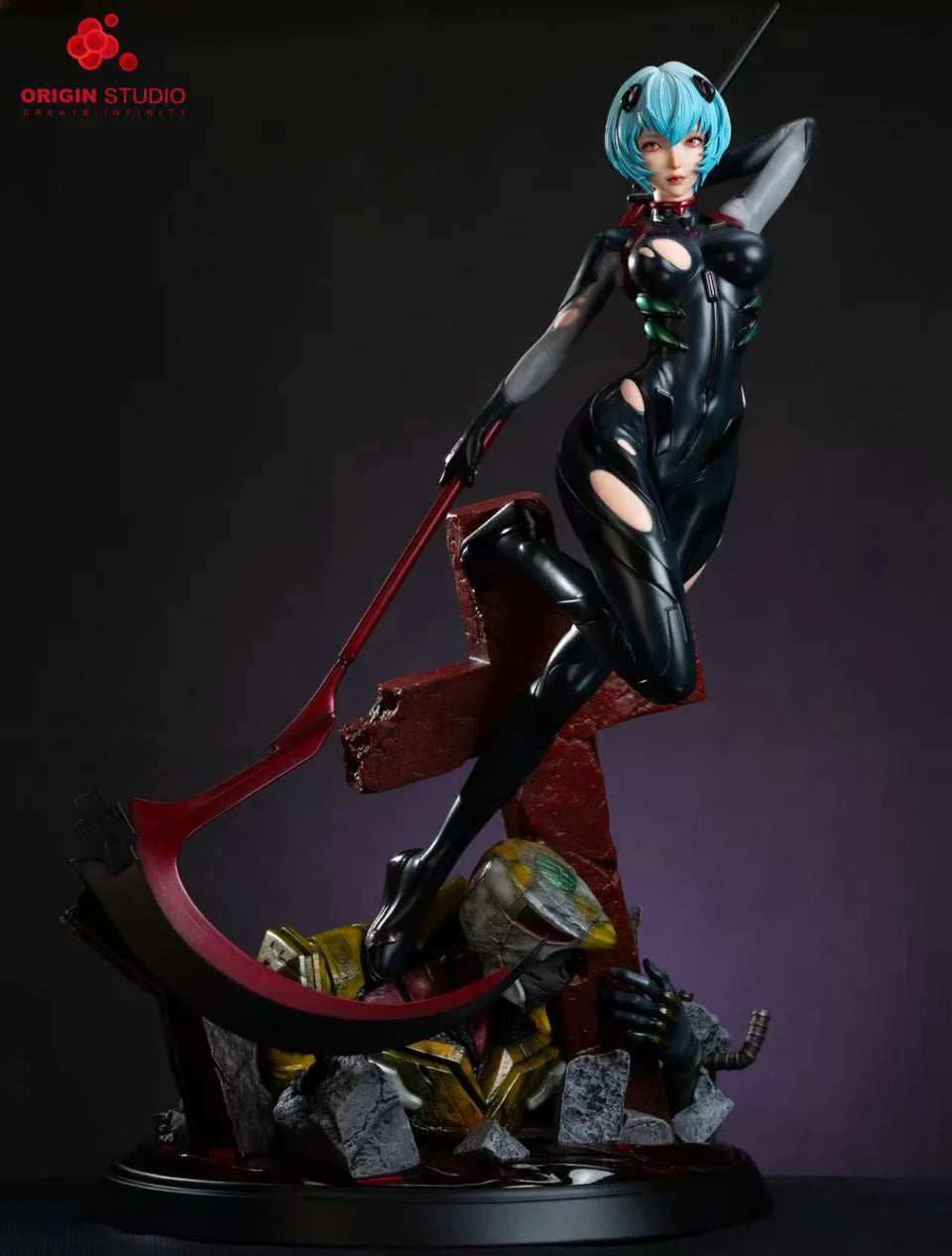 Neon Genesis Evangelion Origin Studio Black Combat Suit Ayanami Rei Resin Statue