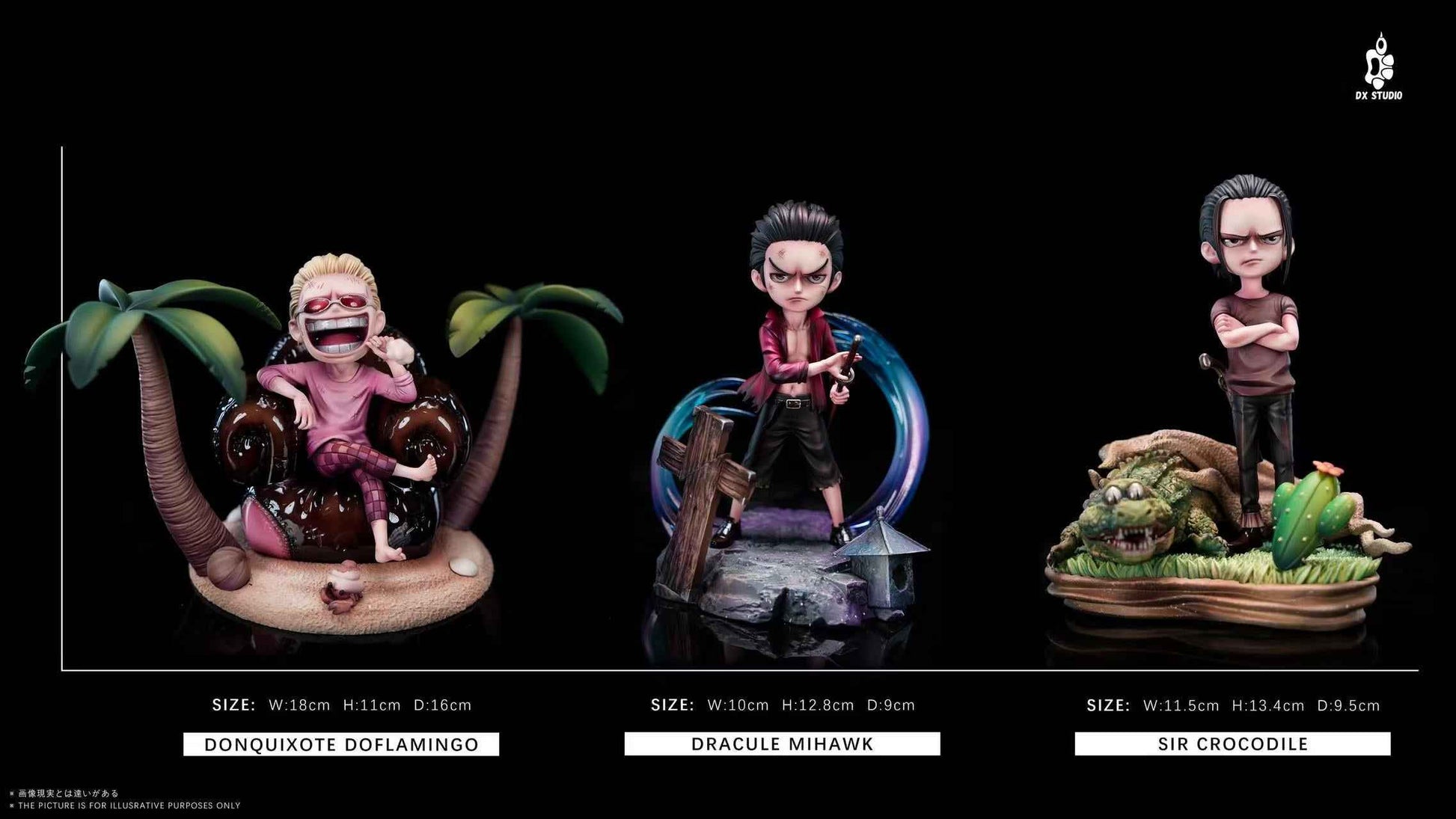 One Piece DX Studio Dracule Mihawk & Sir Crocodile & Donquixote Doflamingo Resin Statue