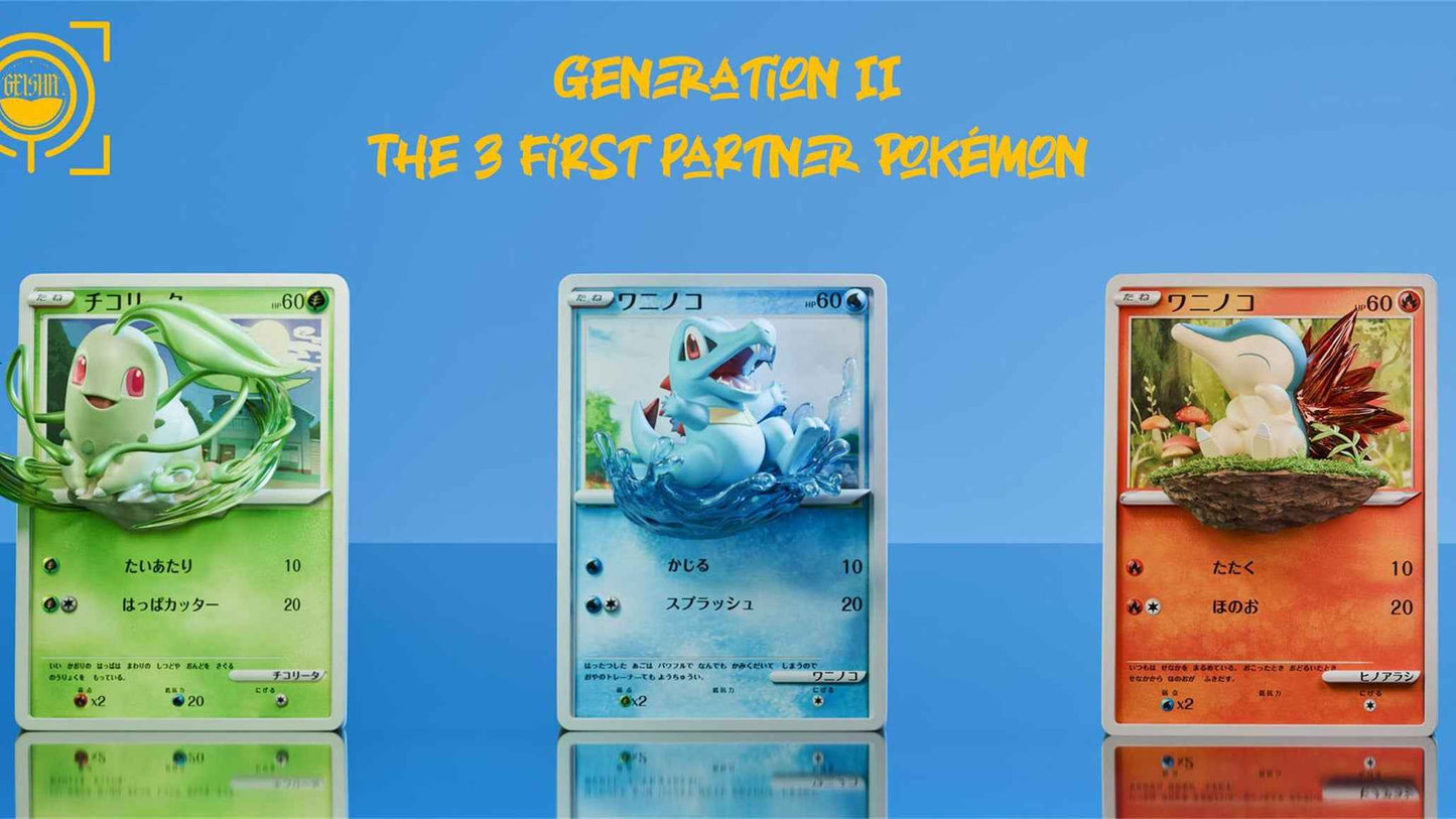 Pokémon Geisha Studio Chikorita & Totodile & Cyndaquil "Pokémon Card" Resin Statue