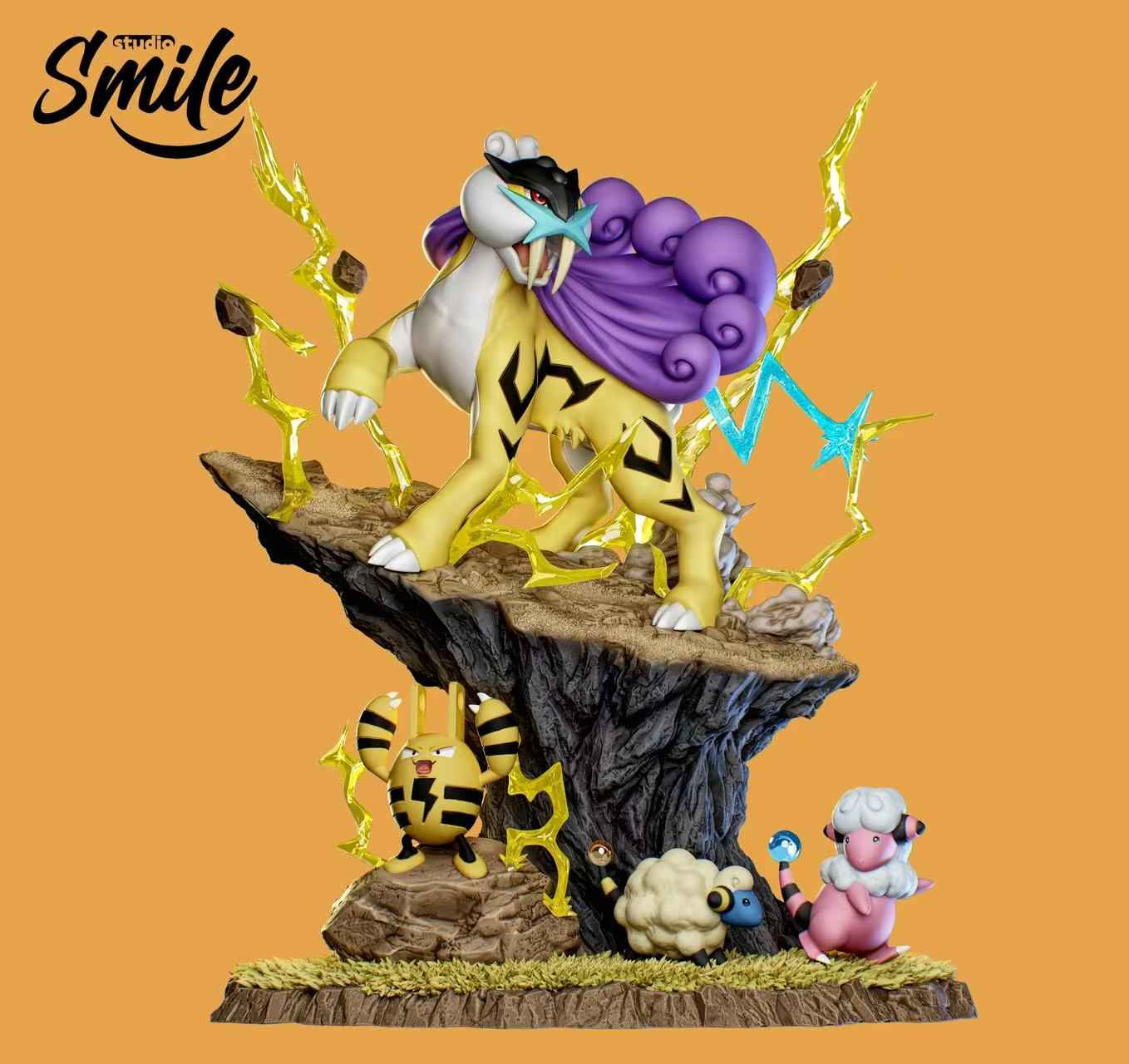Pokémon ~ Smile Studio ~ Raikou & Elekid & Mareep & Flaaffy "Ecology GK serie" ~ Resin Statue - Santoryu Resins Collectors