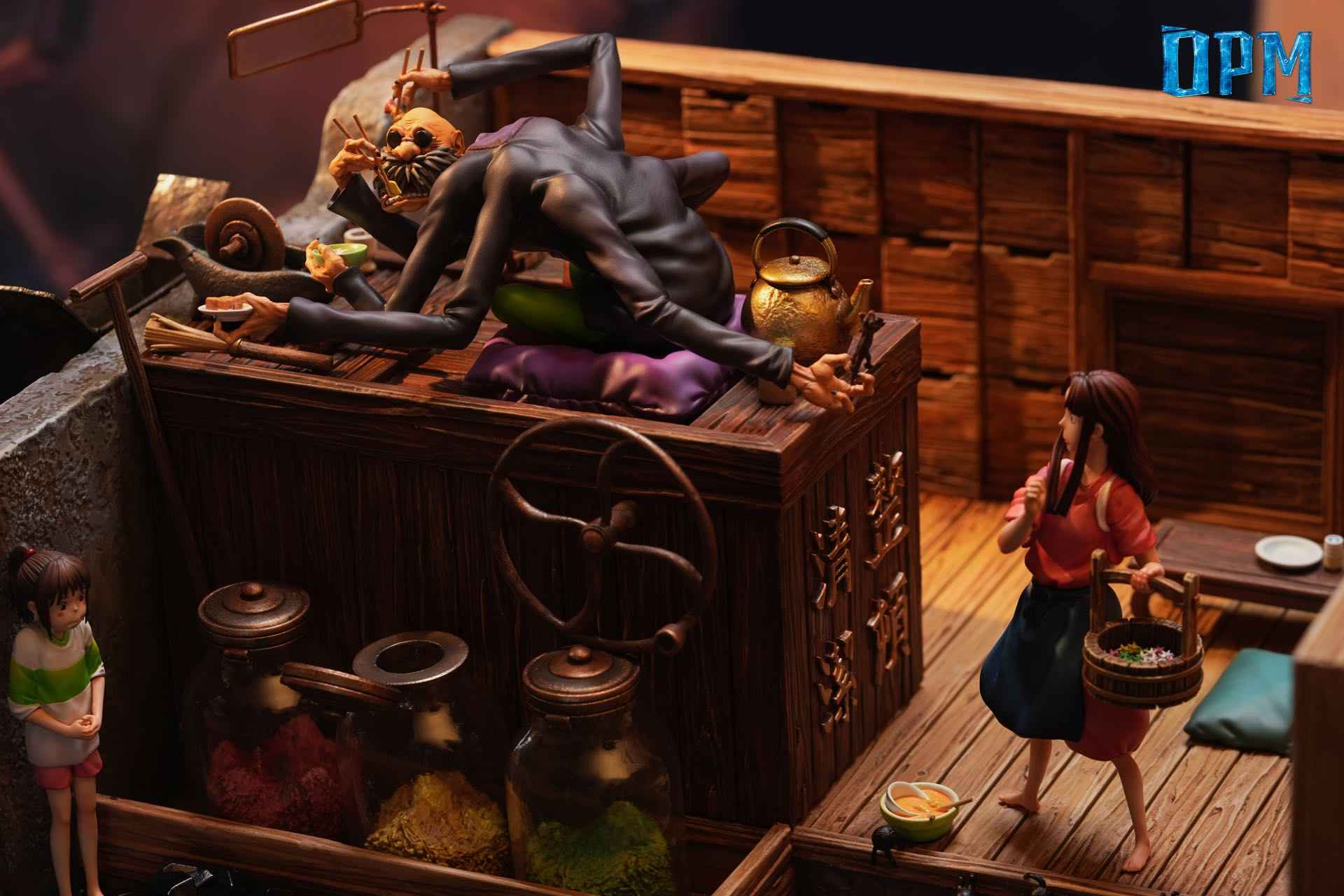 Spirited Away OPM Studio Chihiro Ogino & Kamaji & Lin Resin Statue