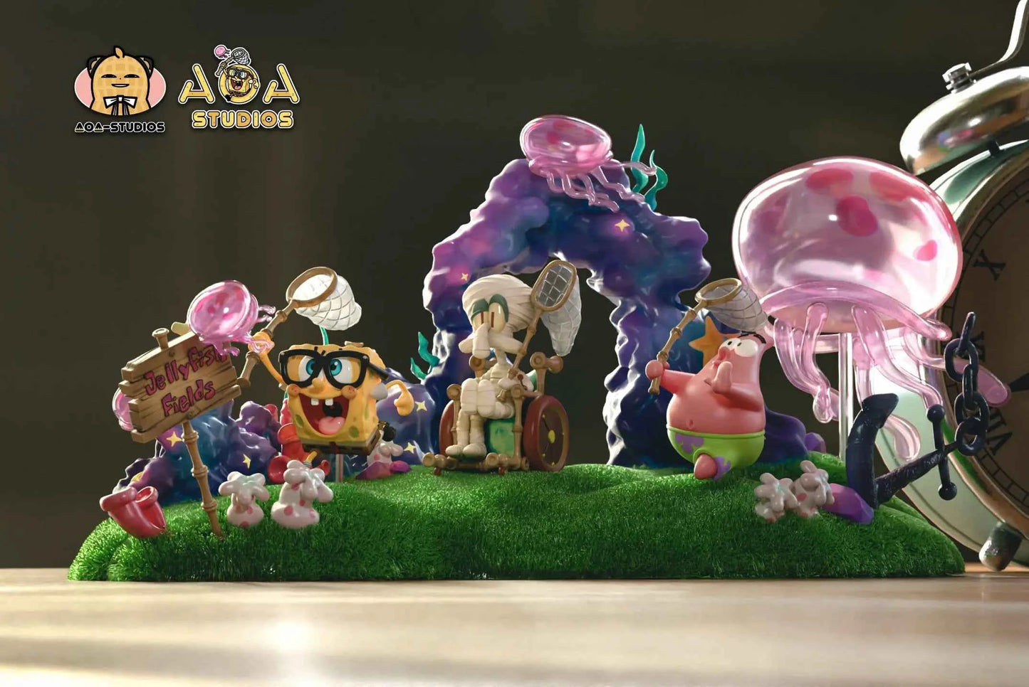 SpongeBob Aoa Studio SpongeBob & Squidward Tentacles & Patrick Star Jellyfish Field WCF Resin Statue