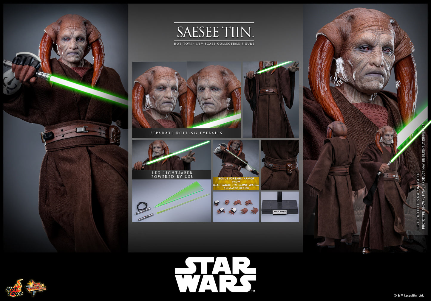 Star Wars Hot Toys Jedi Master Saesee Tiin MMS820 Licensed Action Figure