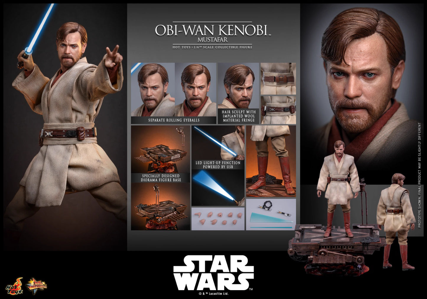 Star Wars Hot Toys Star Wars: Episode III Revenge of the Sith Obi-Wan Kenobi (Mustafar) MMS843 1/6 Licensed Action Figure