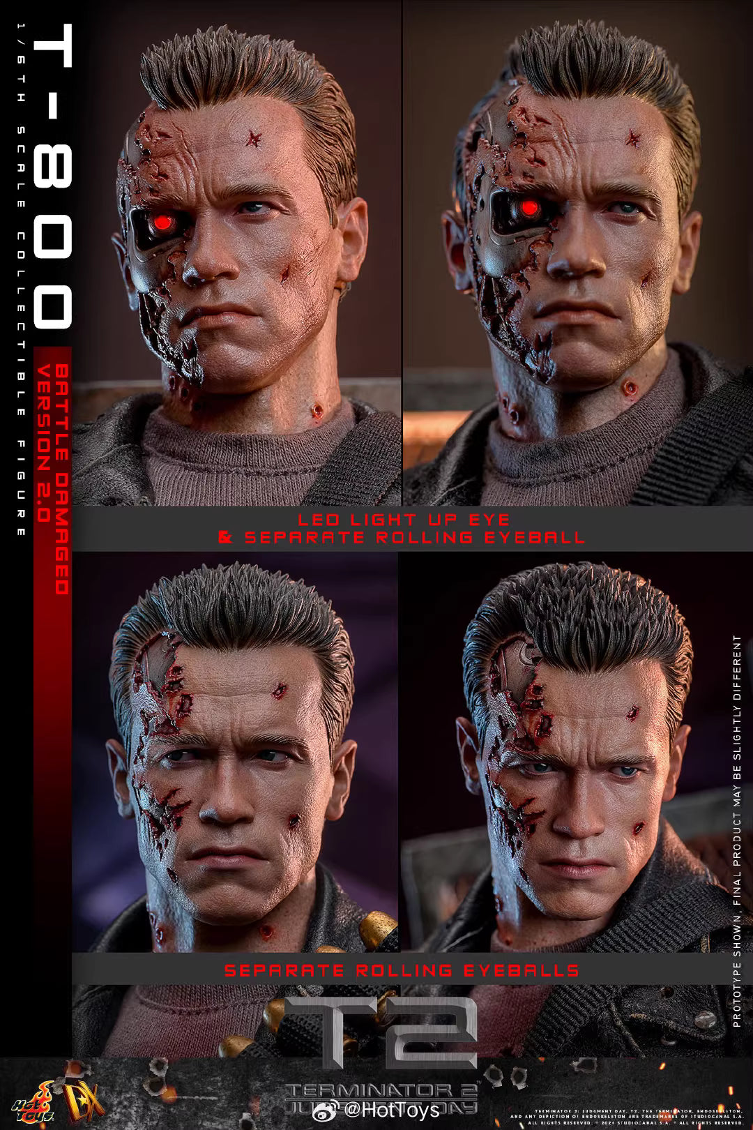 Terminator Hot Toys Terminator 2: Judgment Day T-800 Battle Damage Version 2.0 DX46 1/6 Licensed Action Figure