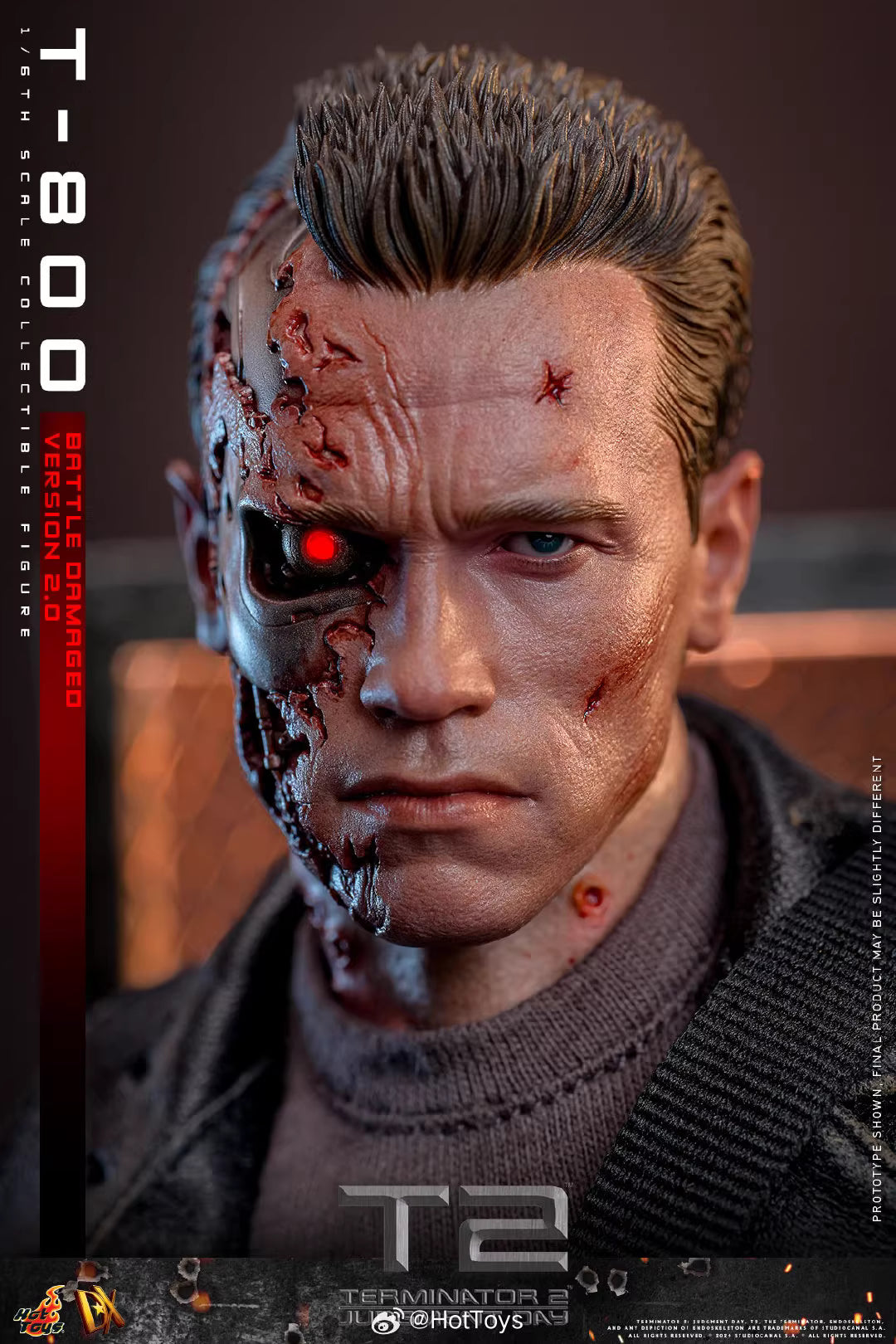 Terminator Hot Toys Terminator 2: Judgment Day T-800 Battle Damage Version 2.0 DX46 1/6 Licensed Action Figure