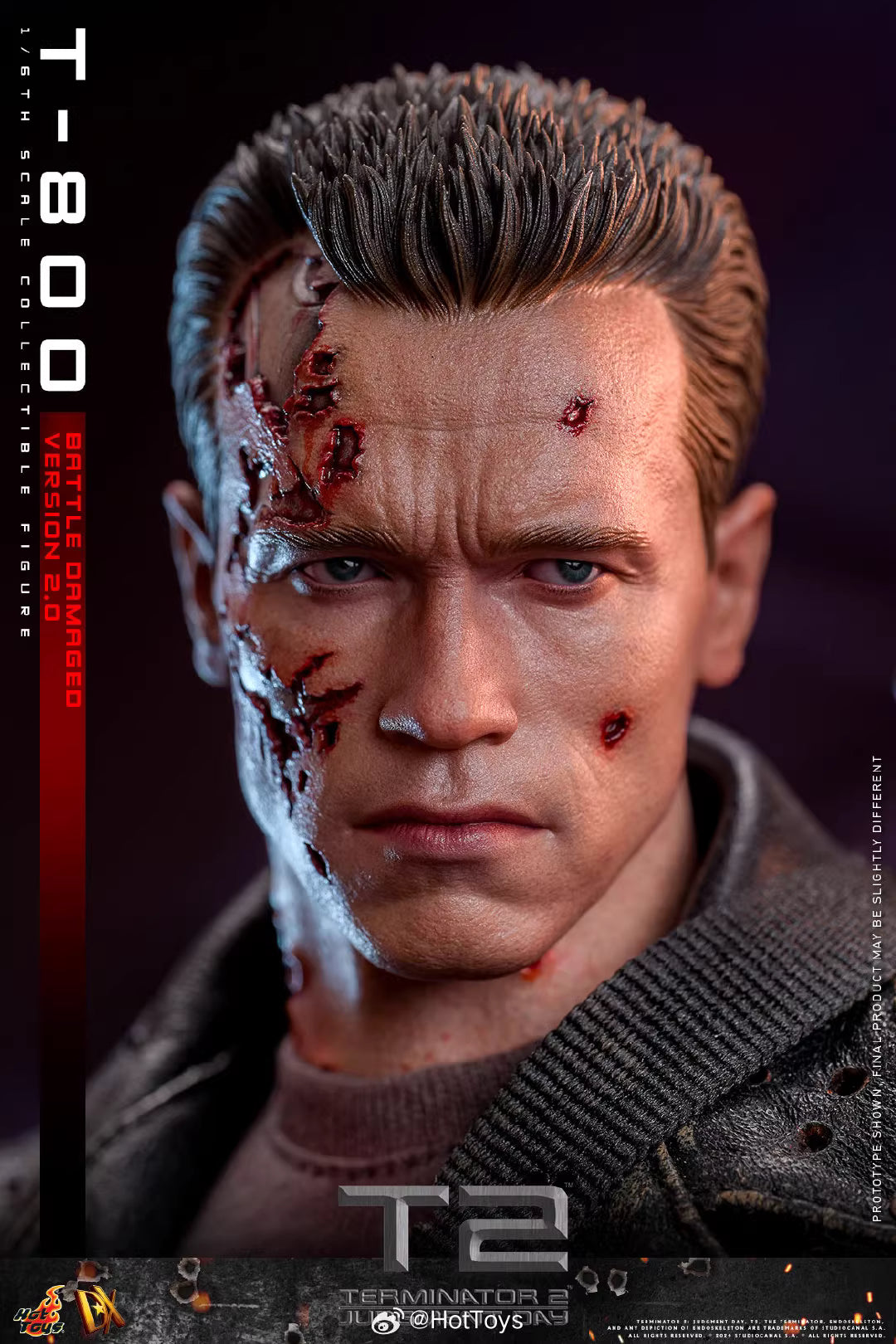 Terminator Hot Toys Terminator 2: Judgment Day T-800 Battle Damage Version 2.0 DX46 1/6 Licensed Action Figure