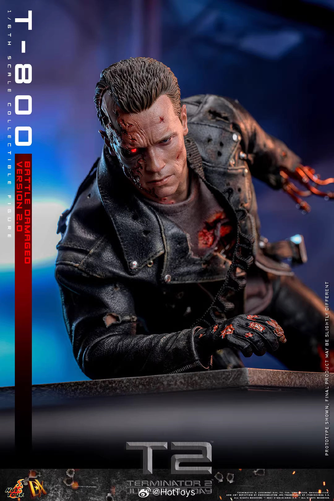 Terminator Hot Toys Terminator 2: Judgment Day T-800 Battle Damage Version 2.0 DX46 1/6 Licensed Action Figure