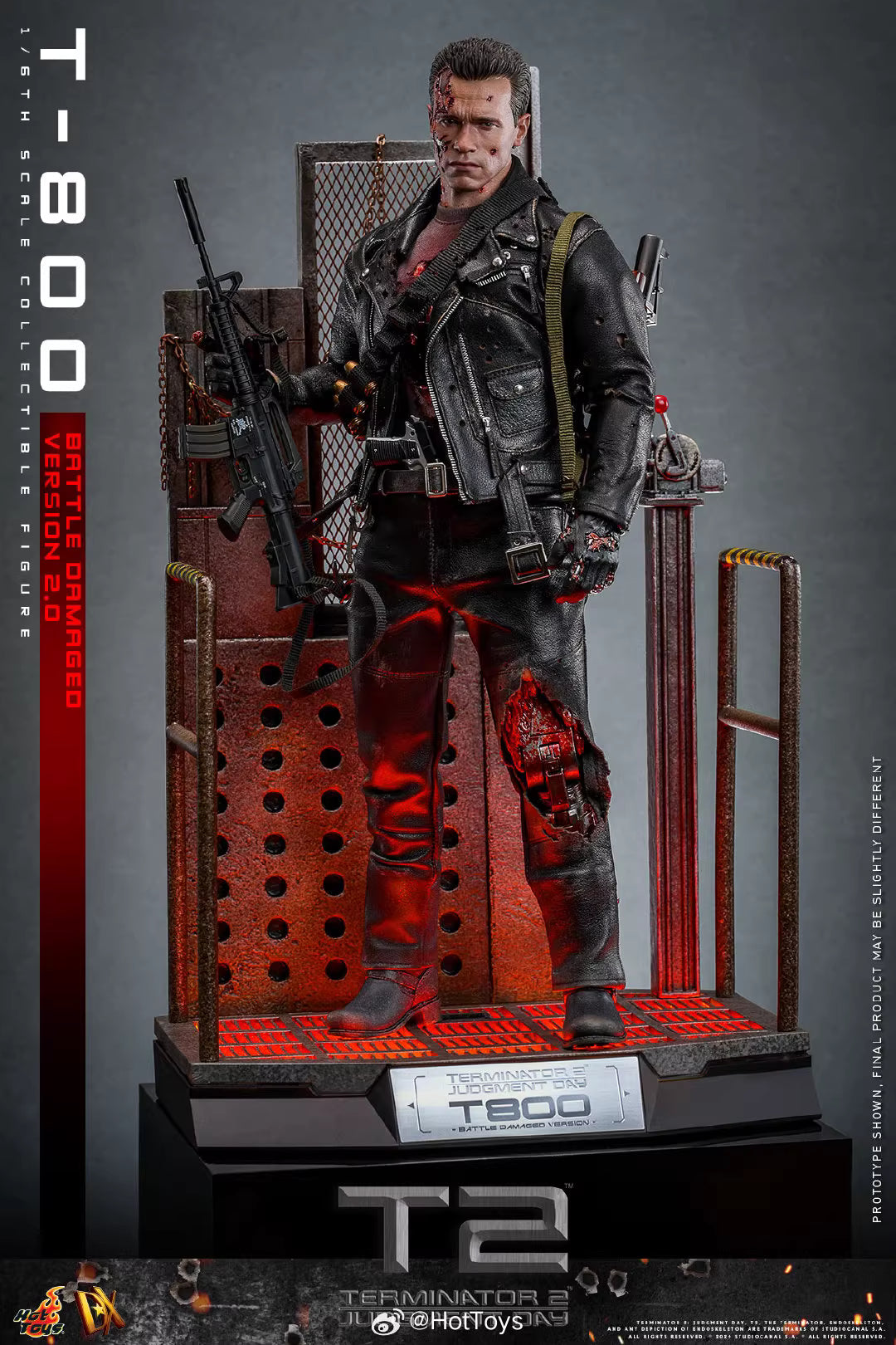 Terminator Hot Toys Terminator 2: Judgment Day T-800 Battle Damage Version 2.0 DX46 1/6 Licensed Action Figure