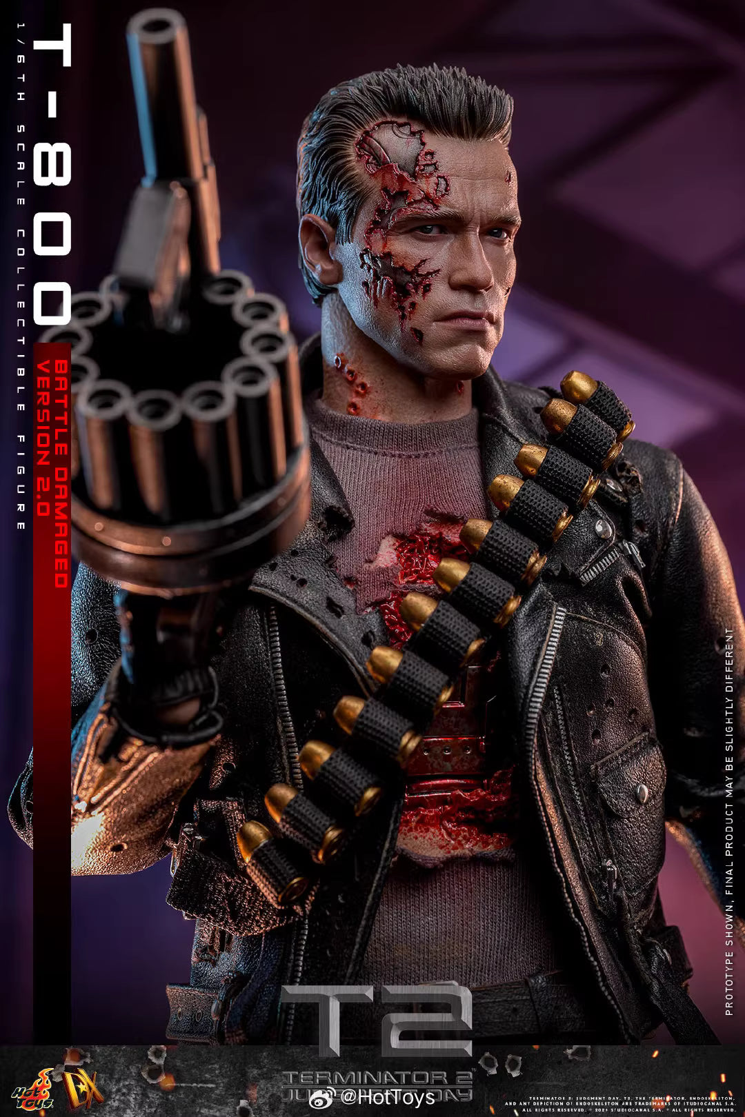 Terminator Hot Toys Terminator 2: Judgment Day T-800 Battle Damage Version 2.0 DX46 1/6 Licensed Action Figure
