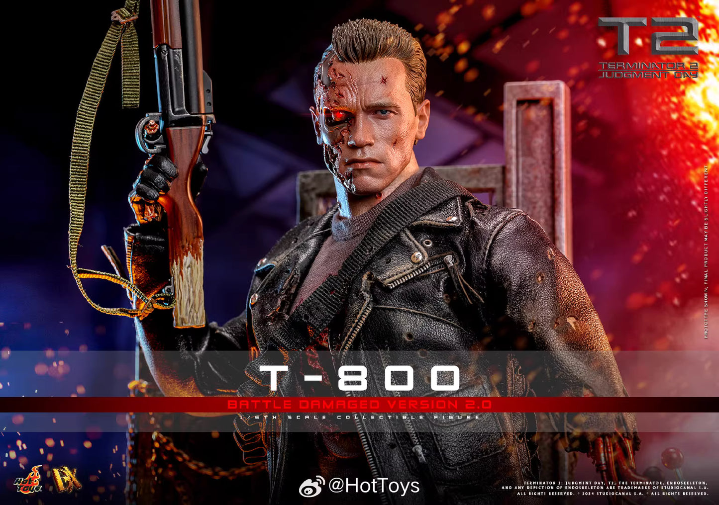 Terminator Hot Toys Terminator 2: Judgment Day T-800 Battle Damage Version 2.0 DX46 1/6 Licensed Action Figure