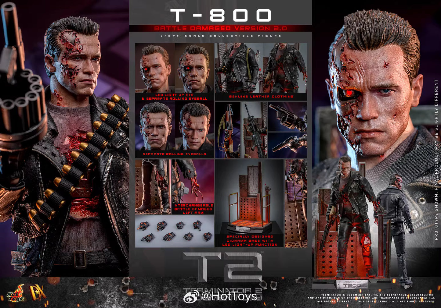Terminator Hot Toys Terminator 2: Judgment Day T-800 Battle Damage Version 2.0 DX46 1/6 Licensed Action Figure