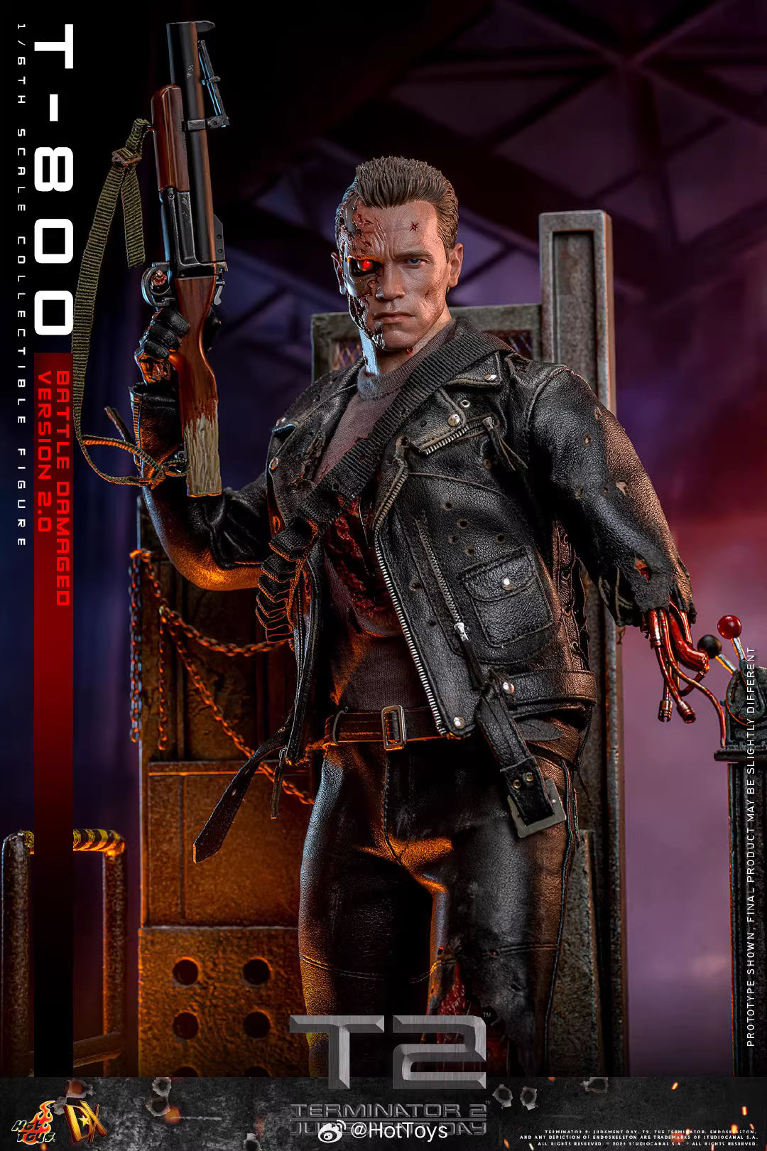 Terminator Hot Toys Terminator 2: Judgment Day T-800 Battle Damage Version 2.0 DX46 1/6 Licensed Action Figure