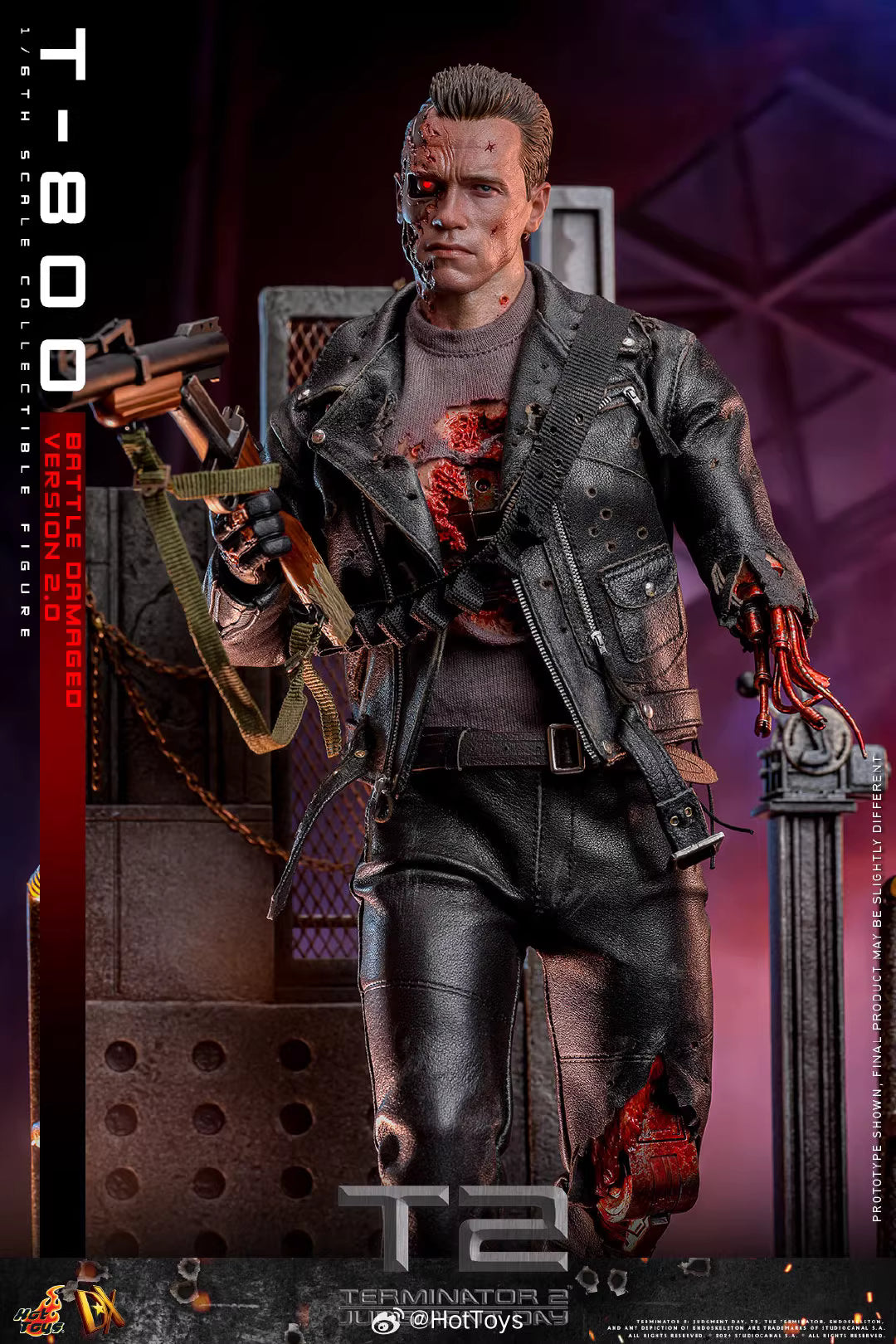 Terminator Hot Toys Terminator 2: Judgment Day T-800 Battle Damage Version 2.0 DX46 1/6 Licensed Action Figure