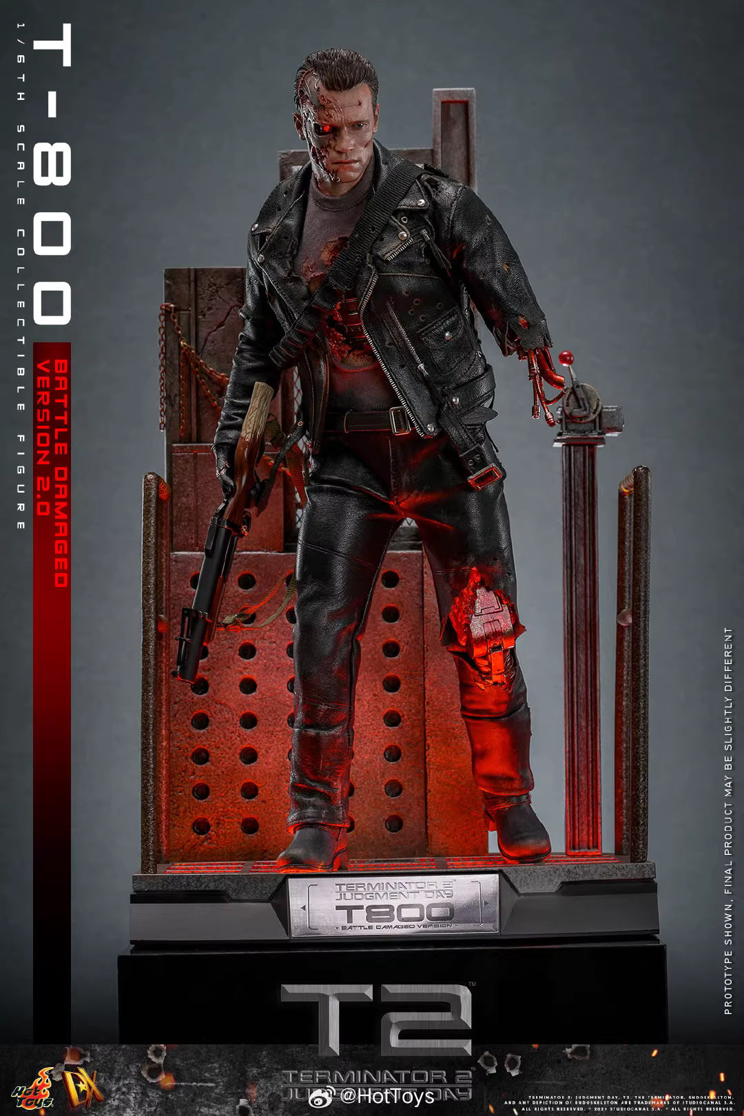 Terminator Hot Toys Terminator 2: Judgment Day T-800 Battle Damage Version 2.0 DX46 1/6 Licensed Action Figure