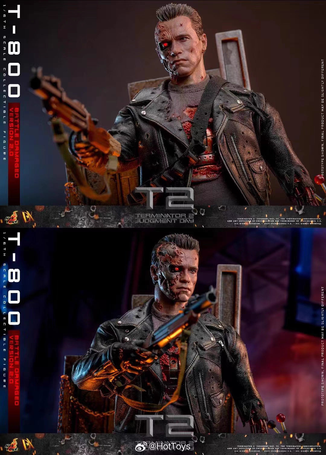 Terminator Hot Toys Terminator 2: Judgment Day T-800 Battle Damage Version 2.0 DX46 1/6 Licensed Action Figure