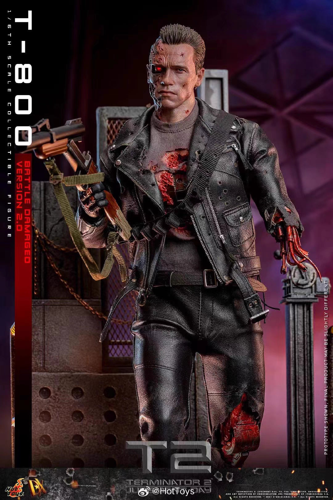 Terminator Hot Toys Terminator 2: Judgment Day T-800 Battle Damage Version 2.0 DX46 1/6 Licensed Action Figure