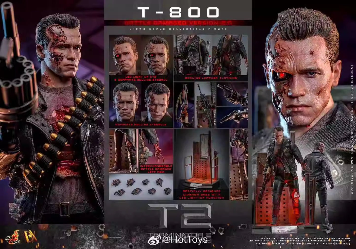 Terminator Hot Toys Terminator 2: Judgment Day T-800 Battle Damage Version 2.0 DX46 1/6 Licensed Action Figure
