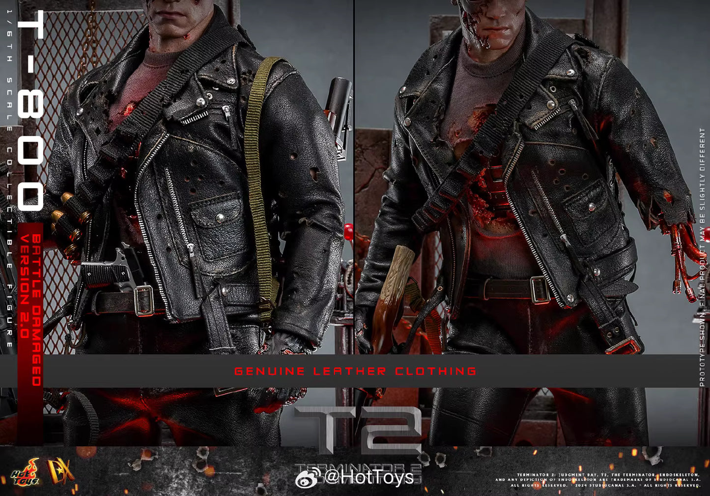 Terminator Hot Toys Terminator 2: Judgment Day T-800 Battle Damage Version 2.0 DX46 1/6 Licensed Action Figure