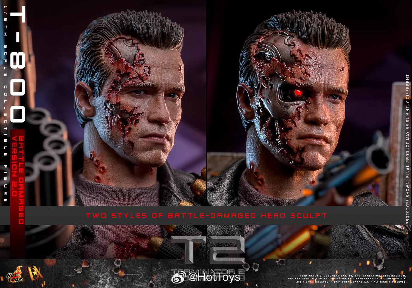 Terminator Hot Toys Terminator 2: Judgment Day T-800 Battle Damage Version 2.0 DX46 1/6 Licensed Action Figure