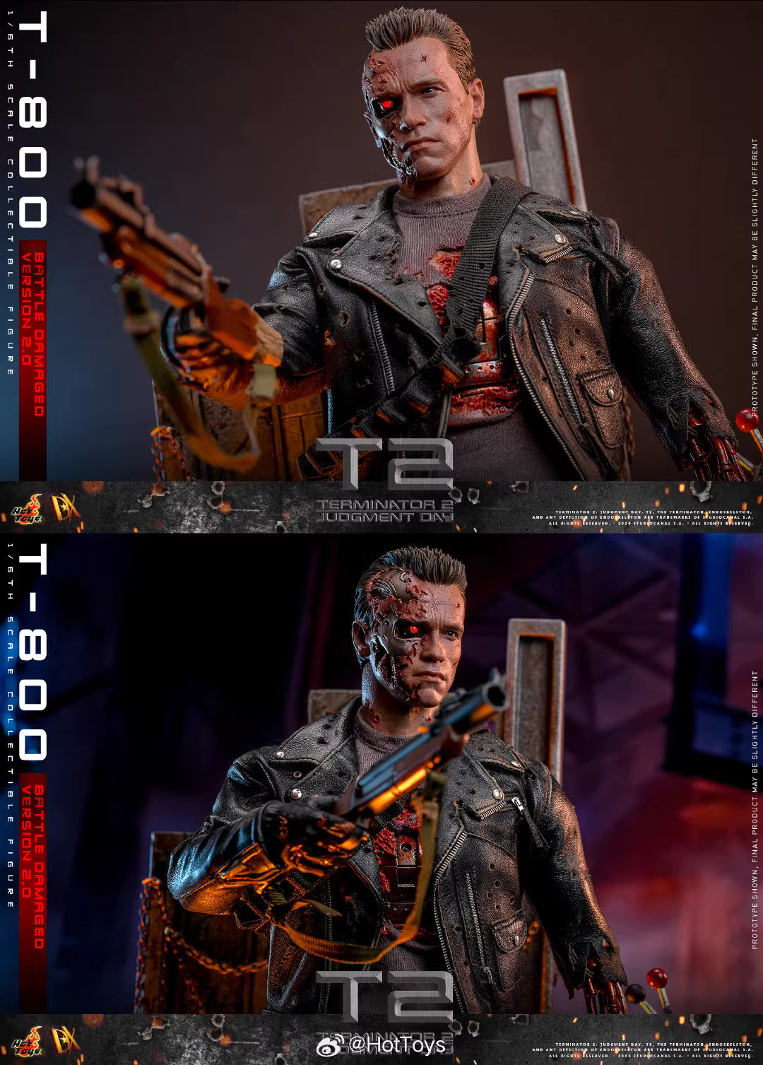 Terminator Hot Toys Terminator 2: Judgment Day T-800 Battle Damage Version 2.0 DX46 1/6 Licensed Action Figure