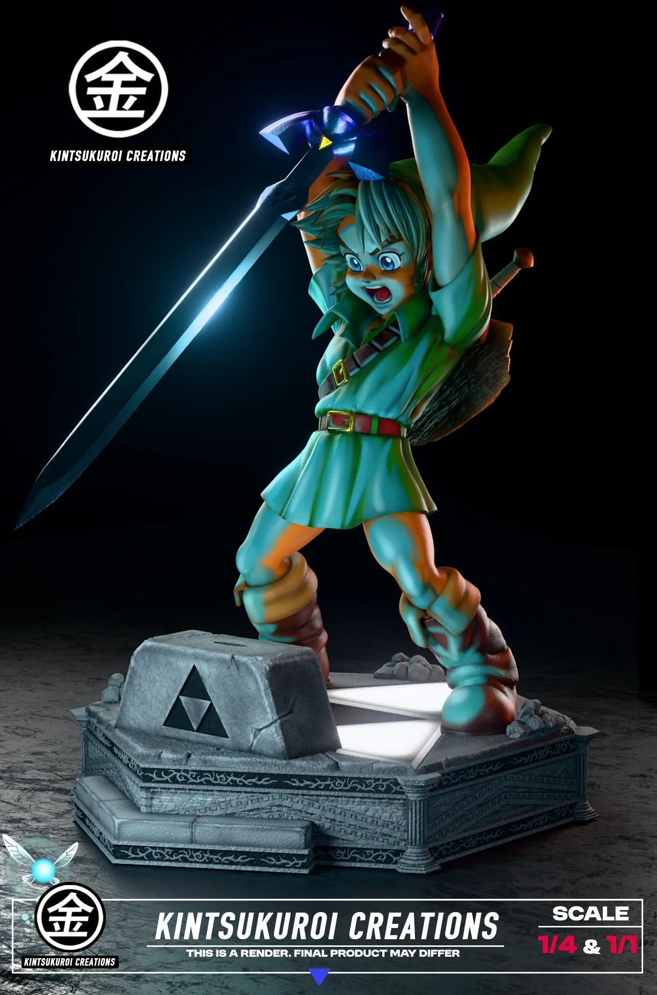 The Legend of Zelda Kintsukuroi Creations Studio Young Link Pulling Master Sword Resin Statue