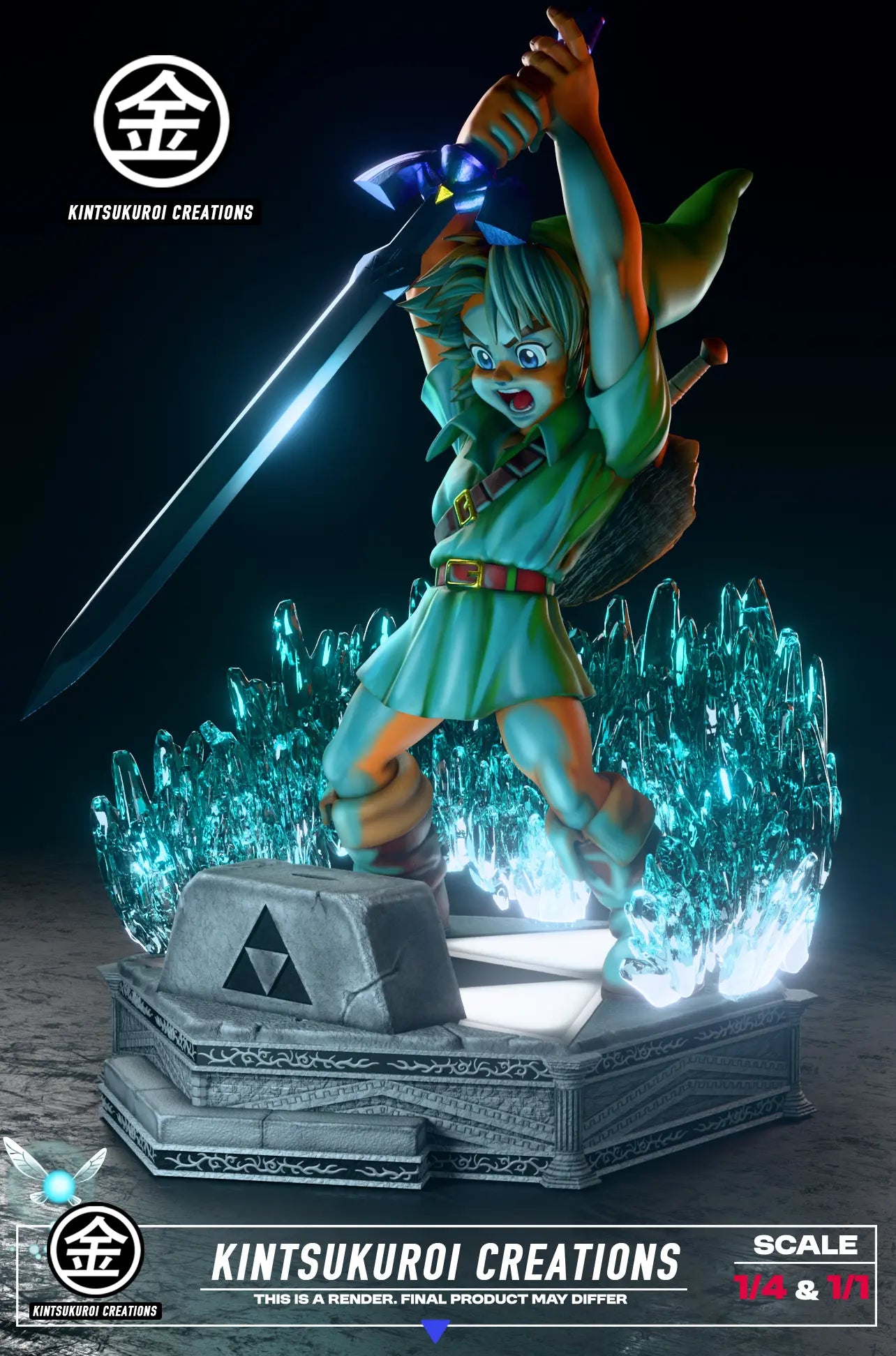The Legend of Zelda Kintsukuroi Creations Studio Young Link Pulling Master Sword Resin Statue