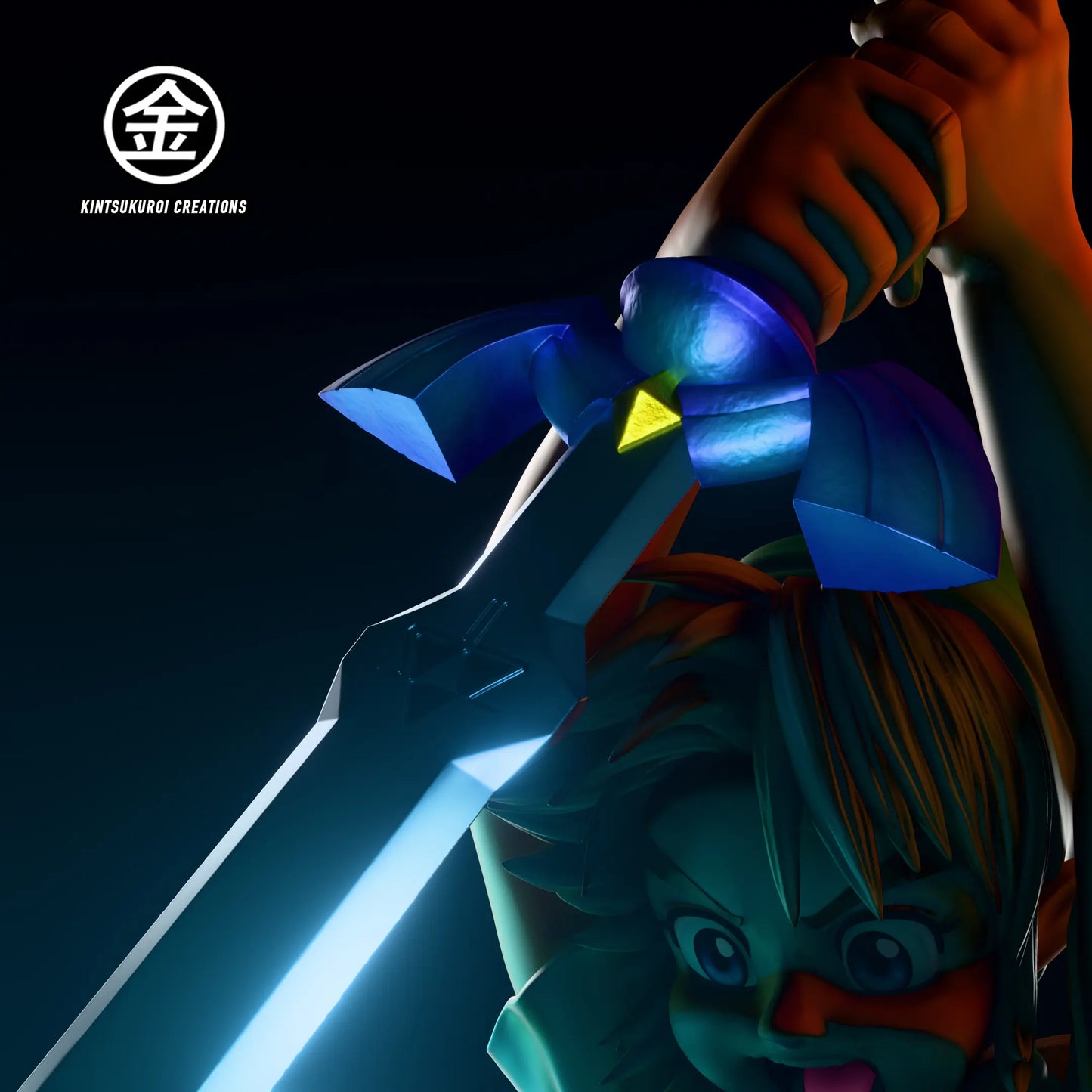 The Legend of Zelda Kintsukuroi Creations Studio Young Link Pulling Master Sword Resin Statue