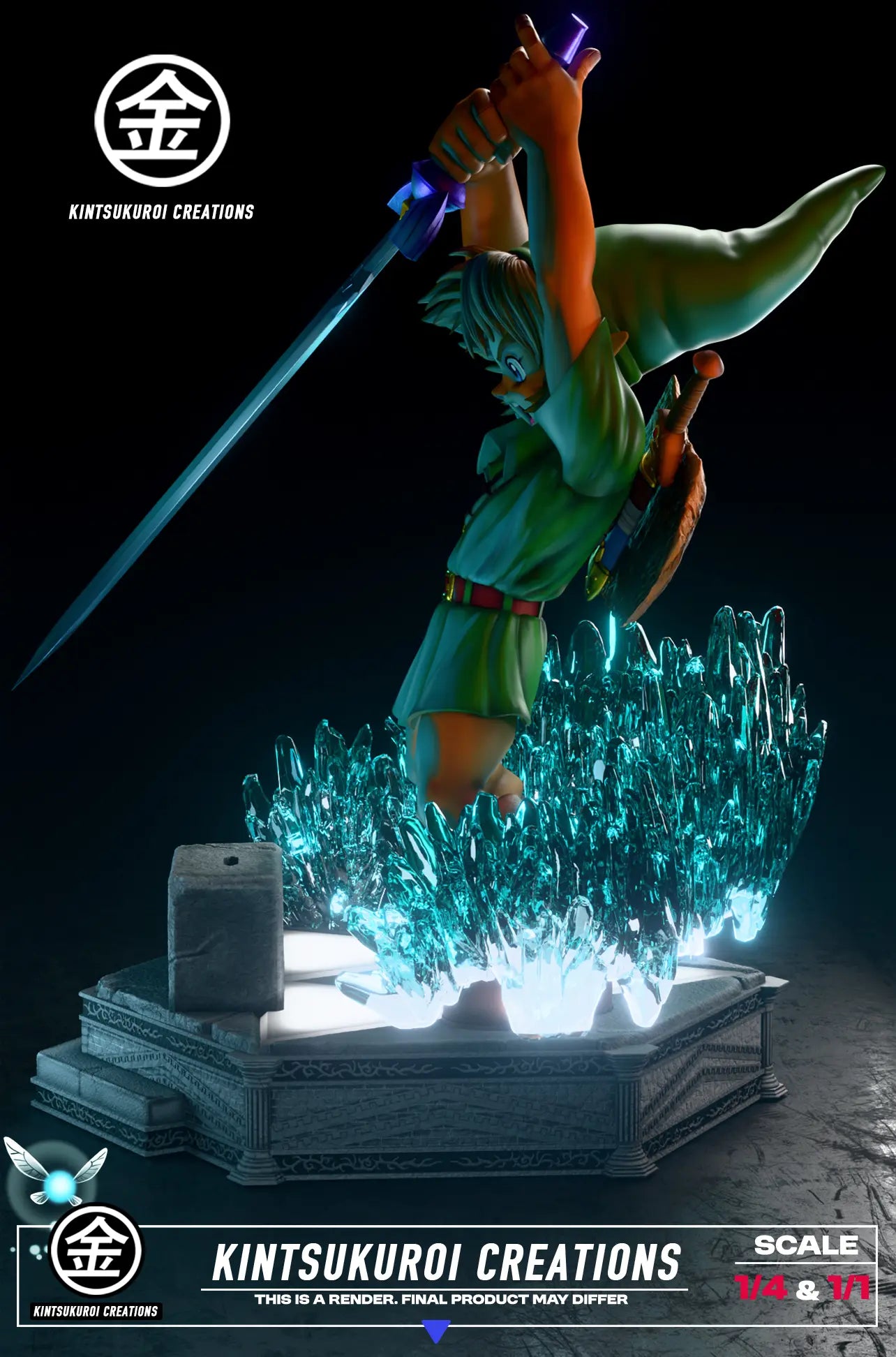 The Legend of Zelda Kintsukuroi Creations Studio Young Link Pulling Master Sword Resin Statue