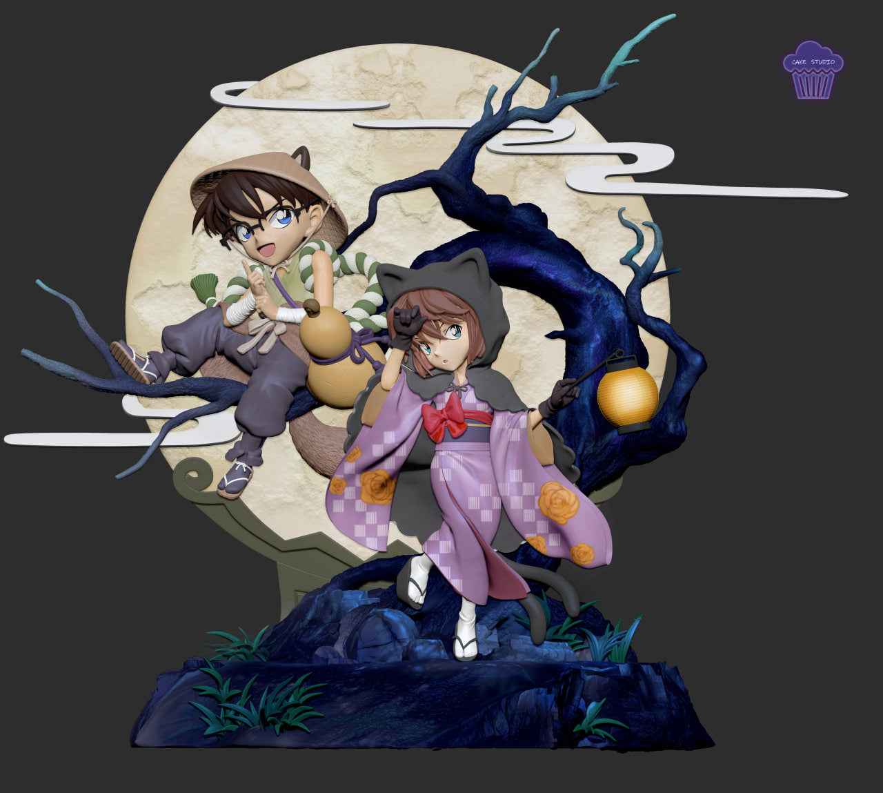 Detective Conan Cake Studio Hyakki Yagyō Conan Edogawa & Ai Haibara 1/4 Resin Statue