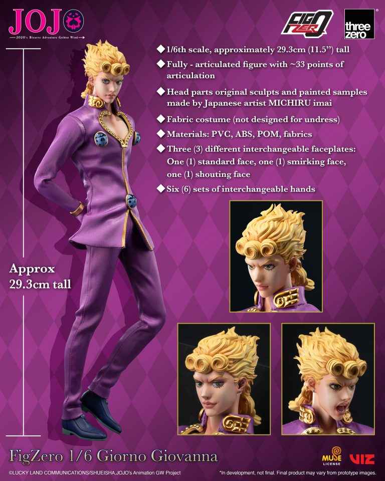 Jojo's Bizarre Adventure Threezero Giorno Giovanna 3Z06570M0 Licensed Action Figure