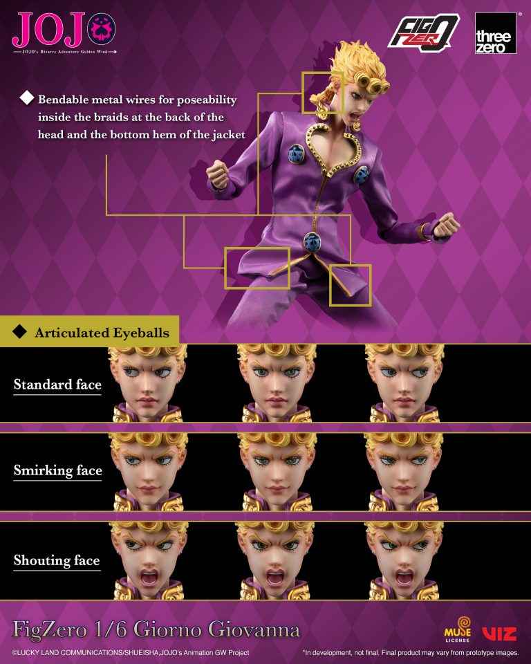 Jojo's Bizarre Adventure Threezero Giorno Giovanna 3Z06570M0 Licensed Action Figure