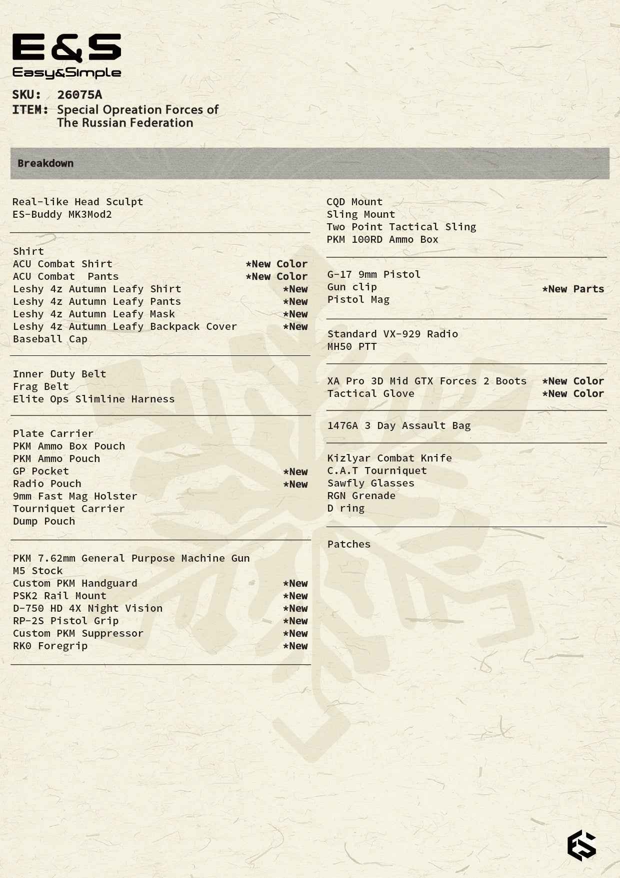 Military Easy&Simple Russian Special Operations Forces 26075A 1/6 Licensed Action Figure