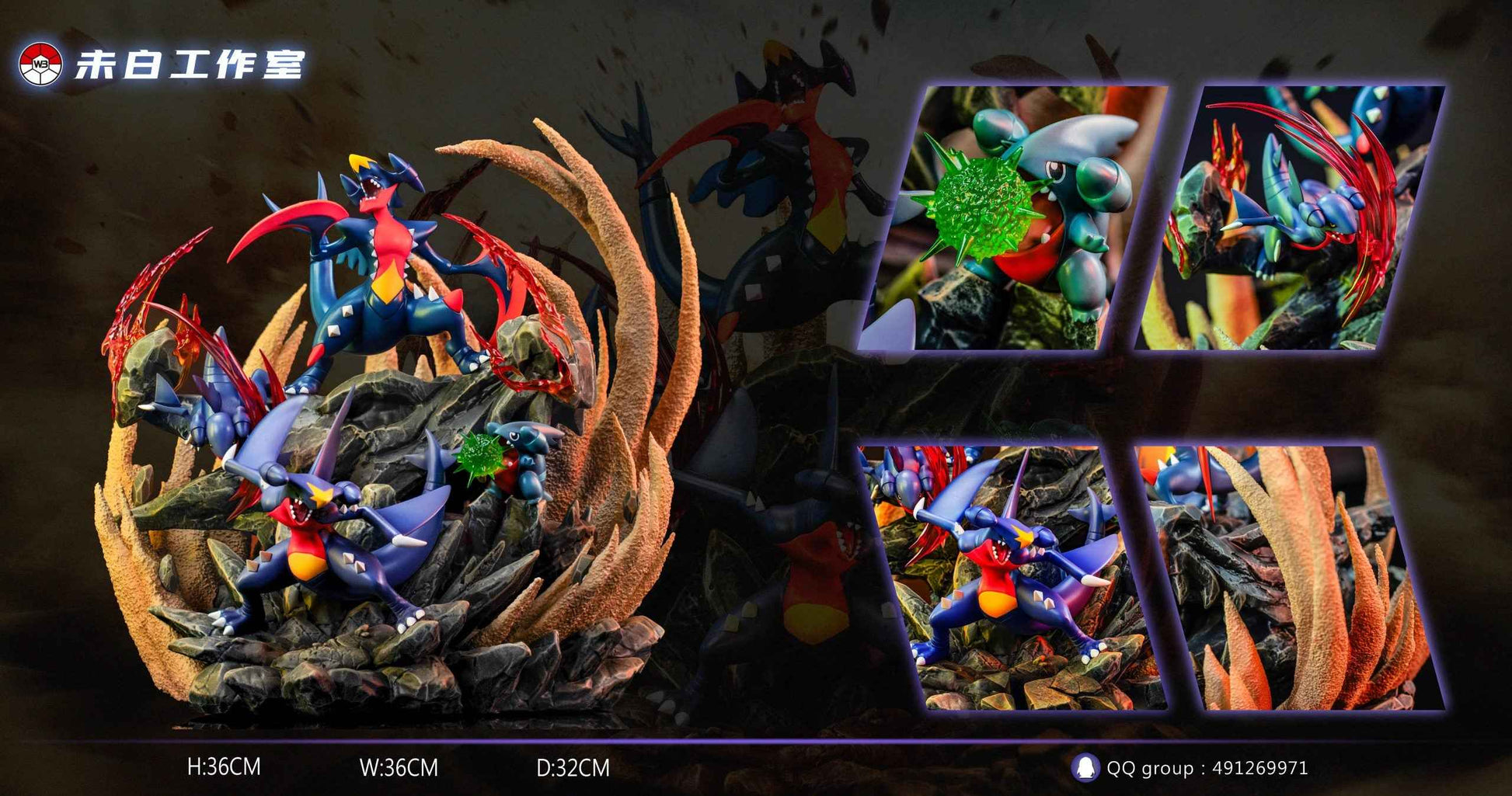 Pokémon WB Studio Garchomp Evolution Line Resin Statue